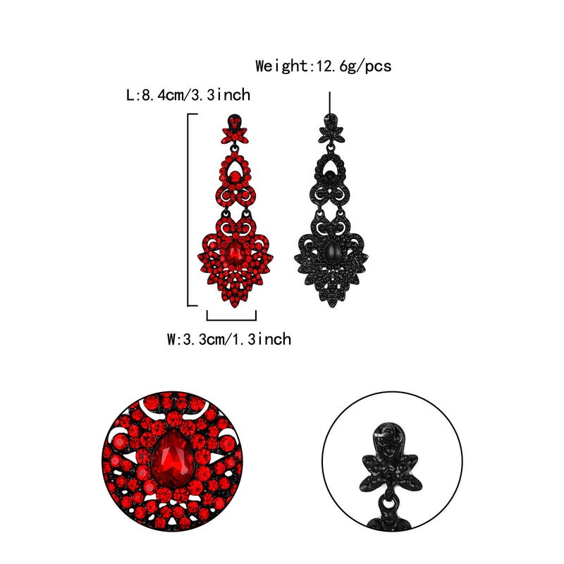 Flyonce Bridal Crystal Vintage Style Art Deco Chandelier Dangle Earrings for Women Red, Wedding Jewelry - Image 5